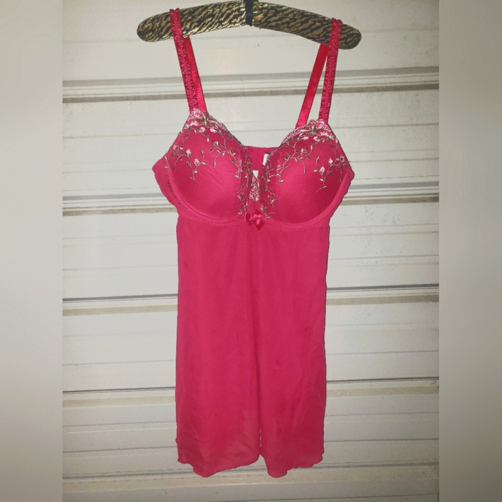 Plus Size 1X Vintage Torrid Pink Babydoll Embroidered floral lingerie women's